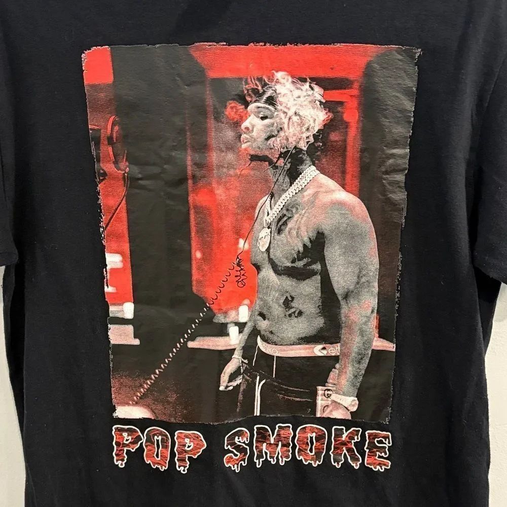 Pop Smoke Black Cotton Tee in Black